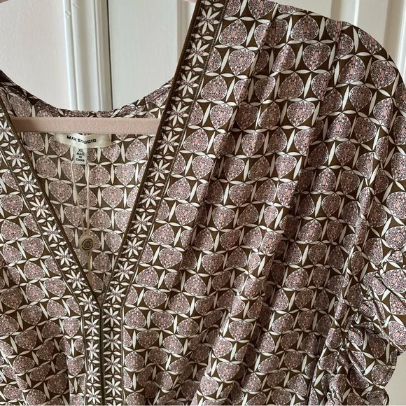 Max Studio Paisley Bow Wrap Front Blouse - Size XL - Picture 3 of 4